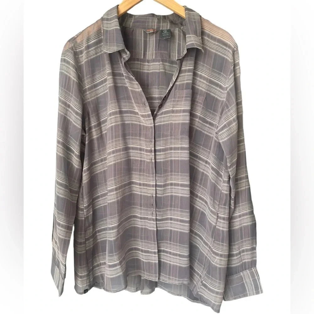 🚩 Final Sale Merrell | Mens Button Down Sheer Plaid Long Sleeve Shirt